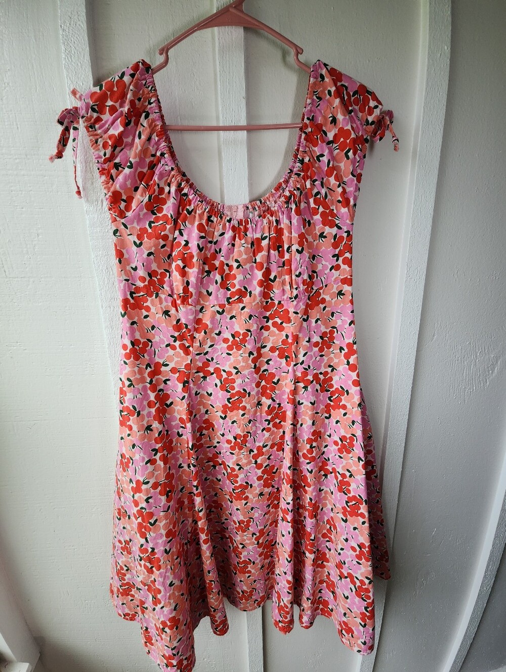 Heart of Haute Hilda Dress Pink Red Floral Sundress Tie Shoulders Size XL
